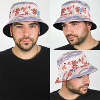 Monstera Tiare Plumeria Lei Pattern Bucket Hat Red Version