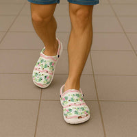 Monstera Tiare Plumeria Lei Pattern Clogs Shoes Green Version