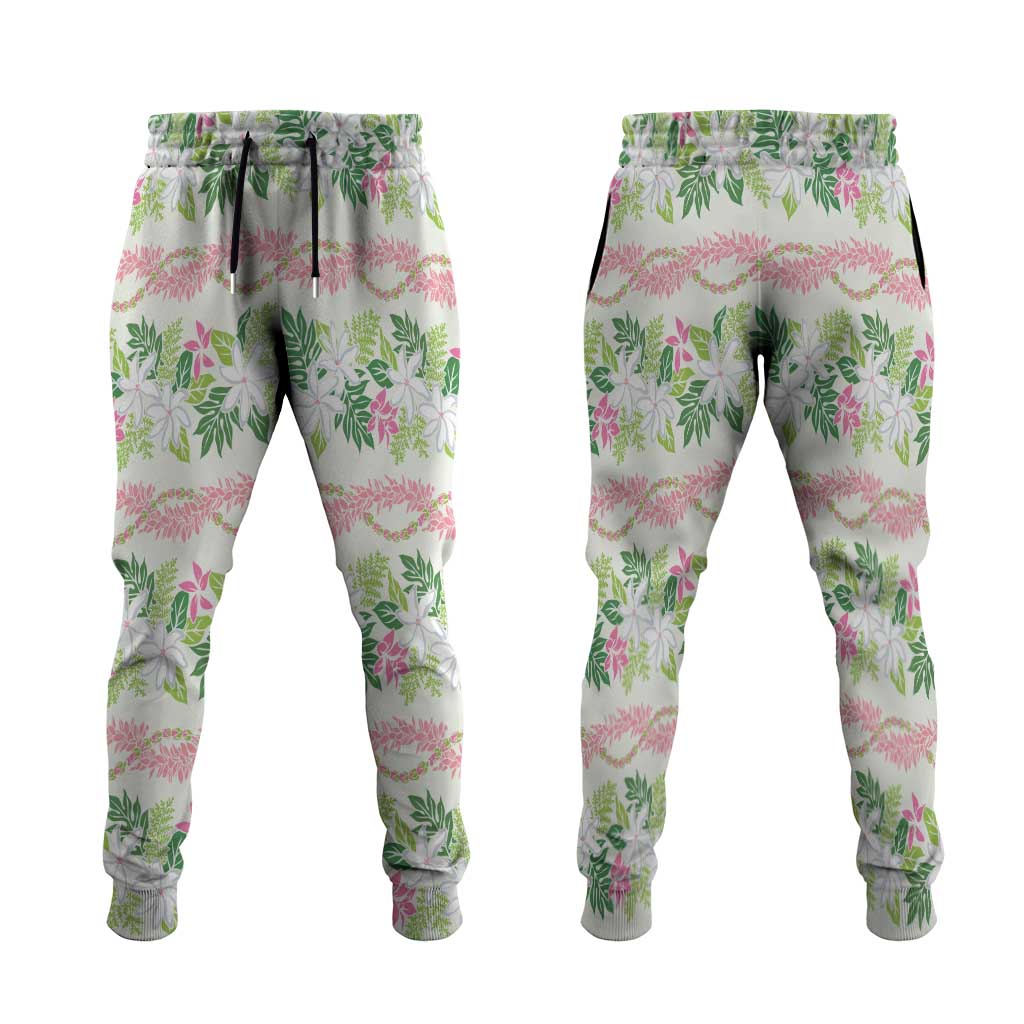 Monstera Tiare Plumeria Lei Pattern Jogger Pants Green Version