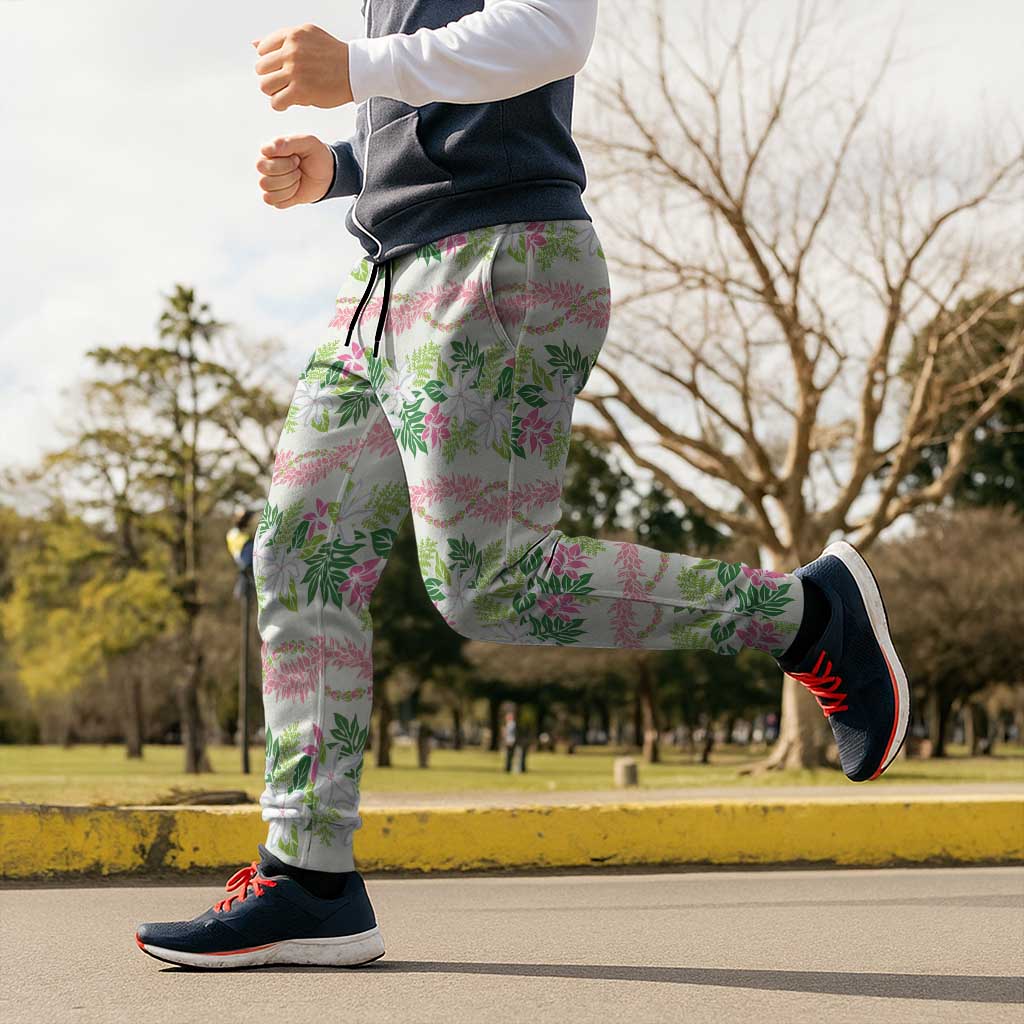 Monstera Tiare Plumeria Lei Pattern Jogger Pants Green Version