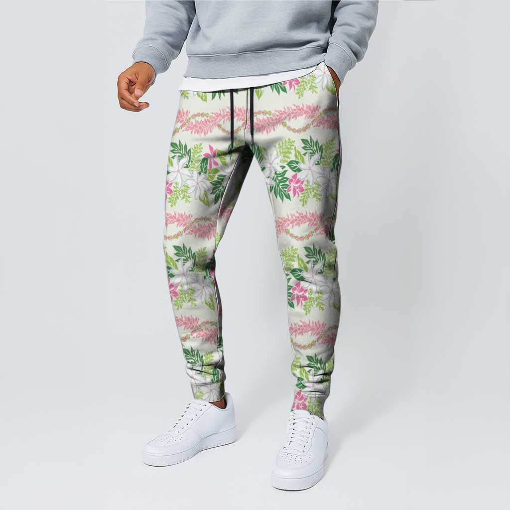 Monstera Tiare Plumeria Lei Pattern Jogger Pants Green Version