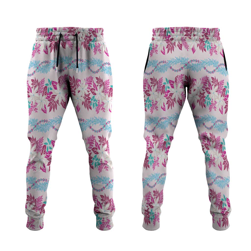 Monstera Tiare Plumeria Lei Pattern Jogger Pants Pink Version