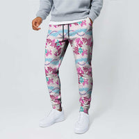 Monstera Tiare Plumeria Lei Pattern Jogger Pants Pink Version