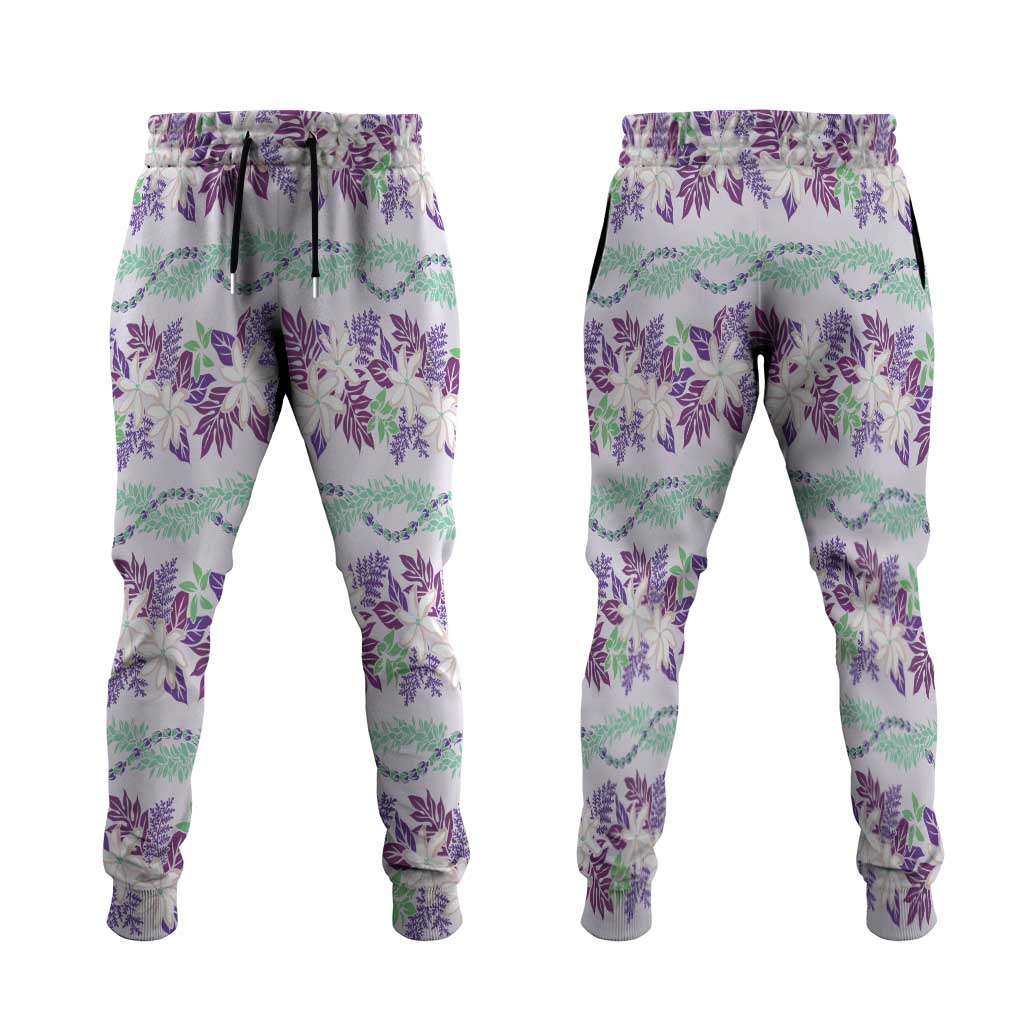 Monstera Tiare Plumeria Lei Pattern Jogger Pants Purple Version