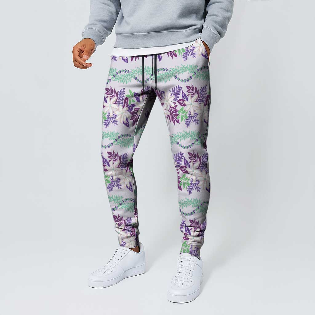 Monstera Tiare Plumeria Lei Pattern Jogger Pants Purple Version