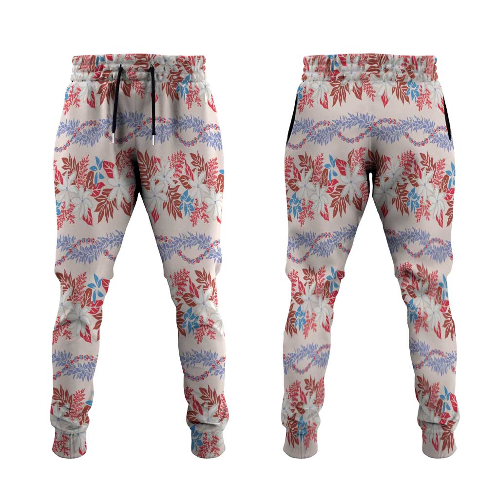 Monstera Tiare Plumeria Lei Pattern Jogger Pants Red Version