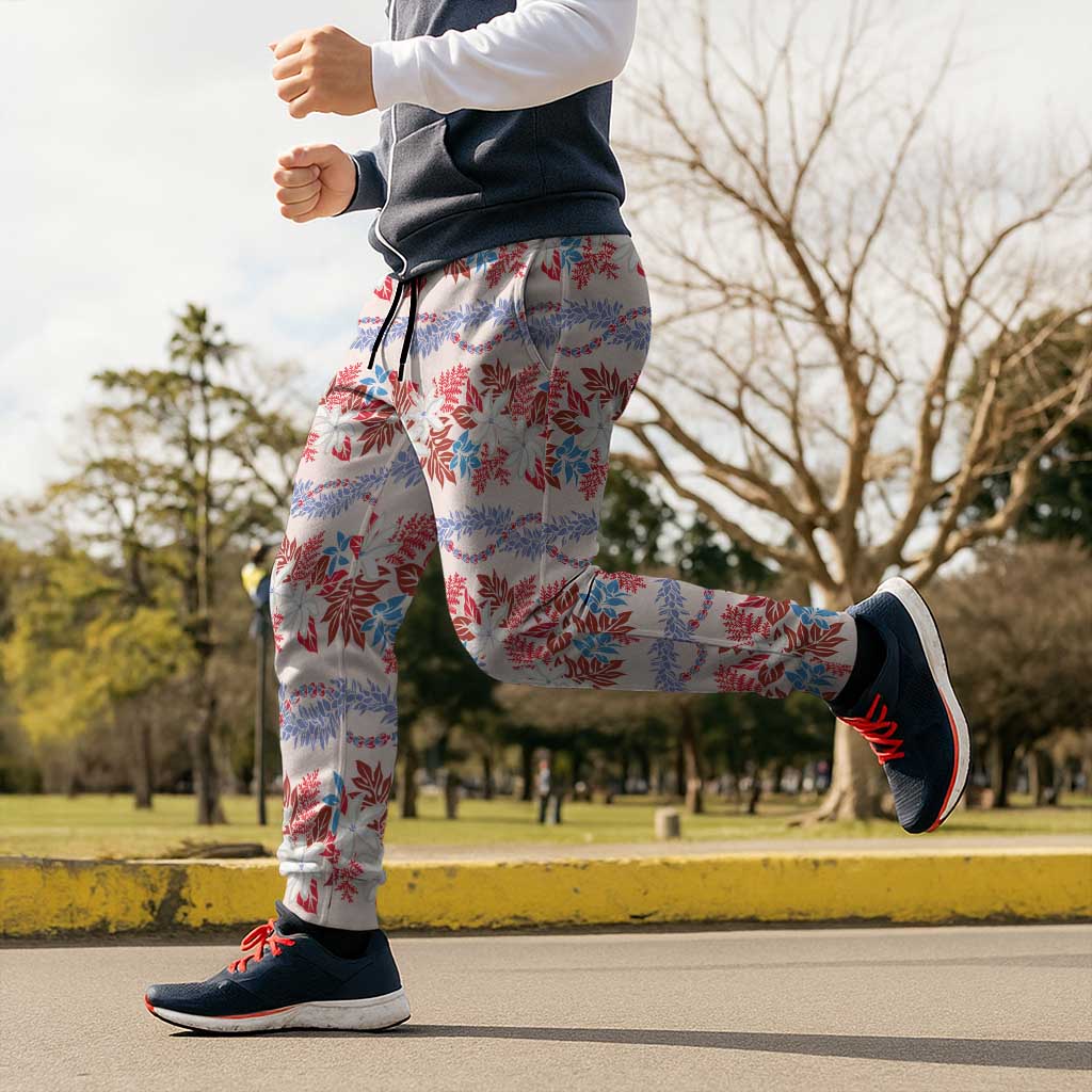 Monstera Tiare Plumeria Lei Pattern Jogger Pants Red Version