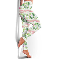 Monstera Tiare Plumeria Lei Pattern Leggings Green Version