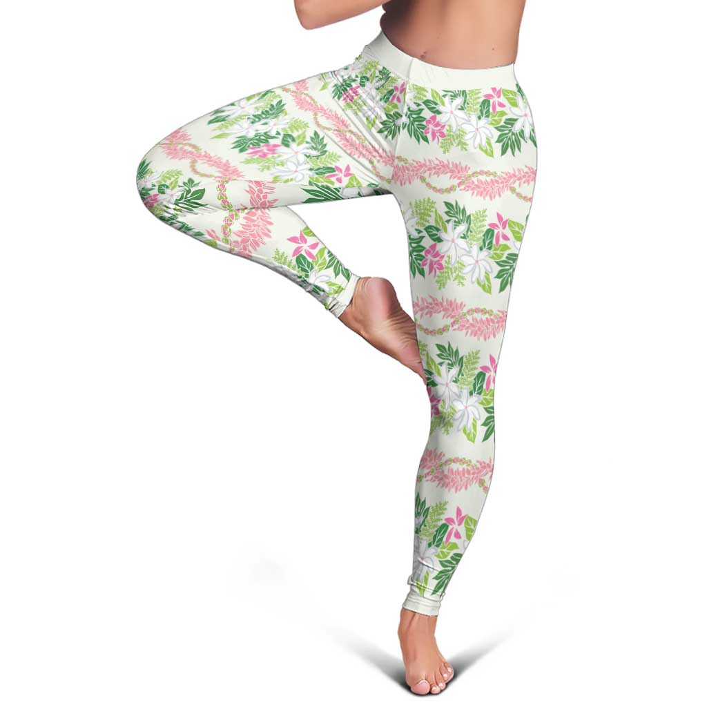 Monstera Tiare Plumeria Lei Pattern Leggings Green Version