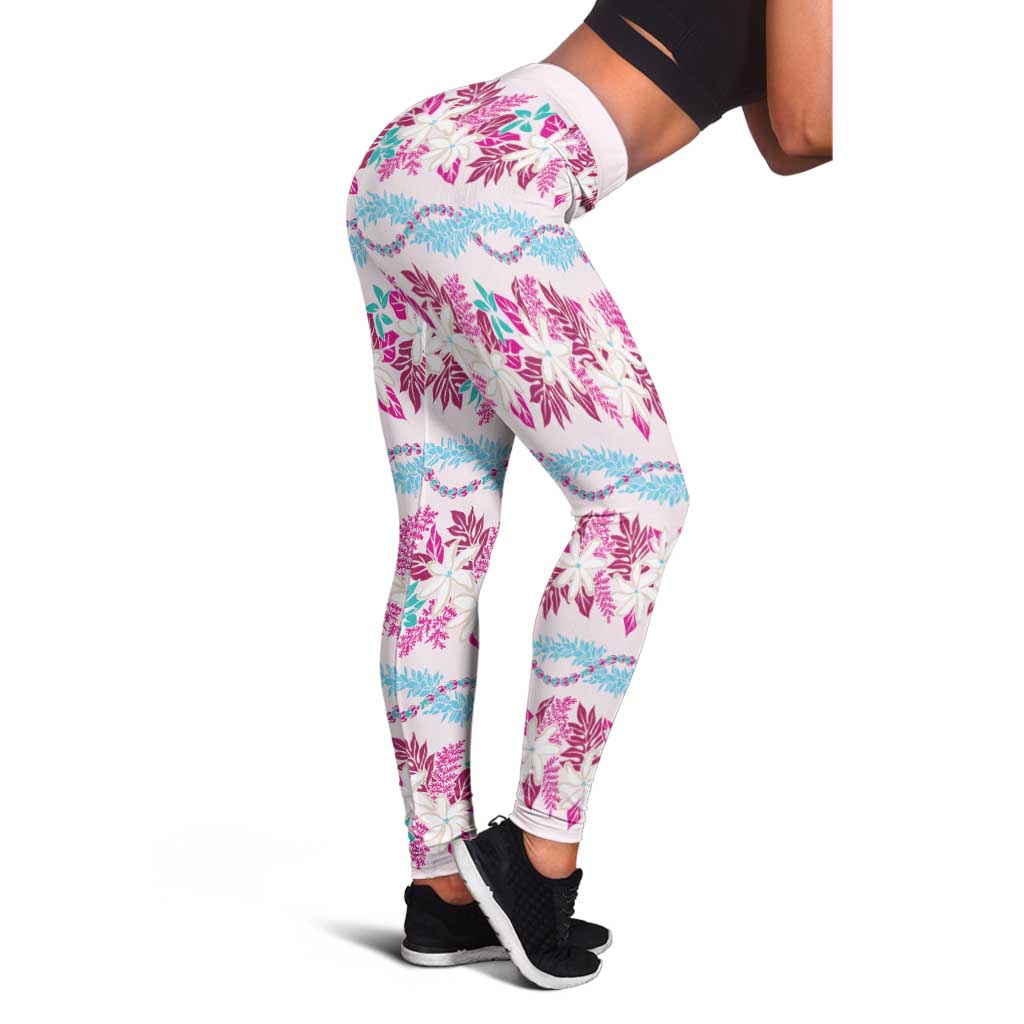Monstera Tiare Plumeria Lei Pattern Leggings Pink Version