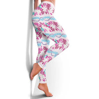 Monstera Tiare Plumeria Lei Pattern Leggings Pink Version