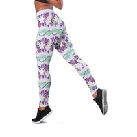 Monstera Tiare Plumeria Lei Pattern Leggings Purple Version