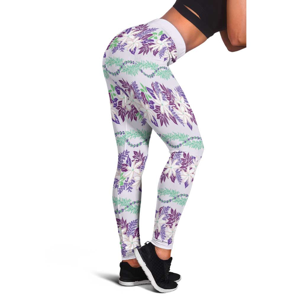 Monstera Tiare Plumeria Lei Pattern Leggings Purple Version