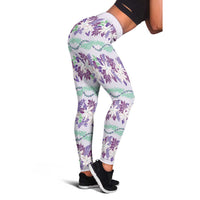 Monstera Tiare Plumeria Lei Pattern Leggings Purple Version