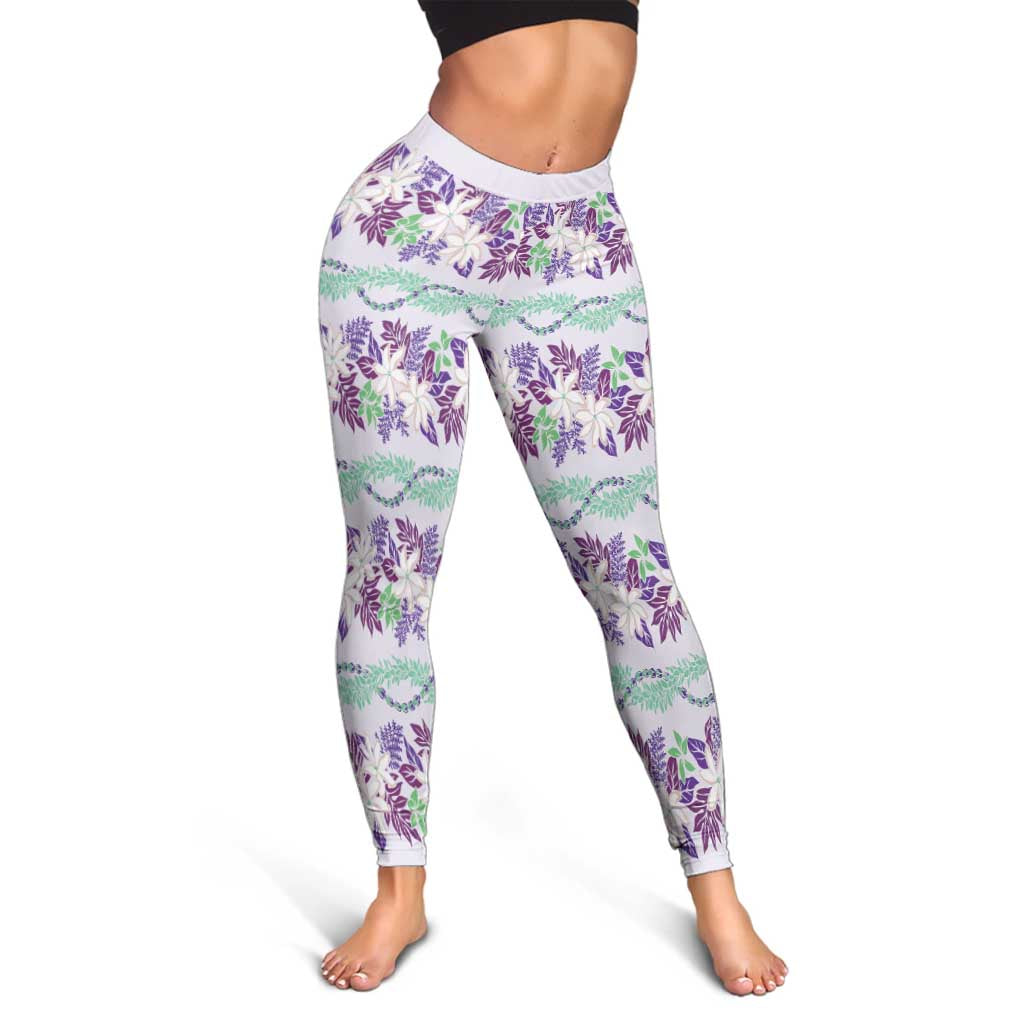 Monstera Tiare Plumeria Lei Pattern Leggings Purple Version