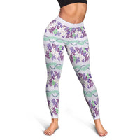 Monstera Tiare Plumeria Lei Pattern Leggings Purple Version