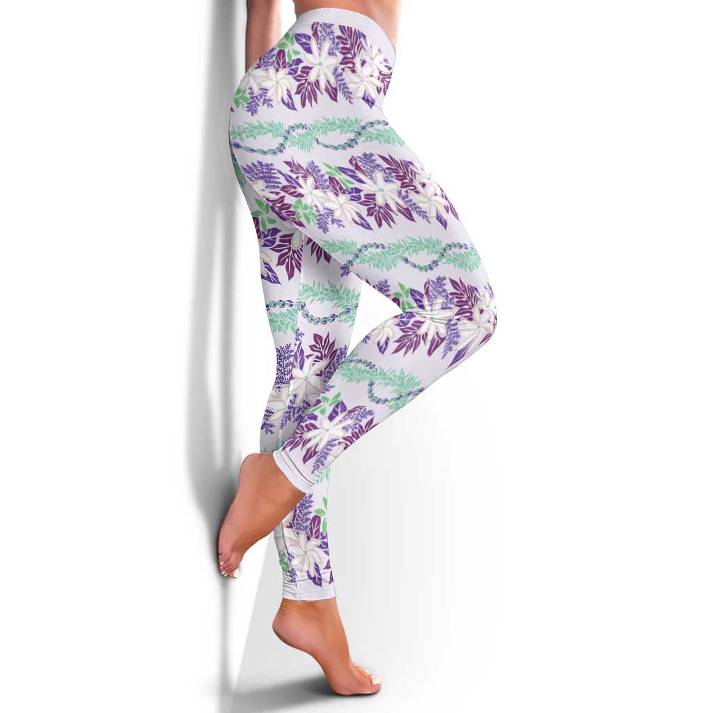 Monstera Tiare Plumeria Lei Pattern Leggings Purple Version