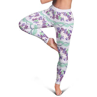Monstera Tiare Plumeria Lei Pattern Leggings Purple Version