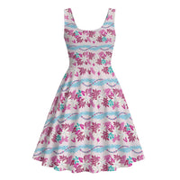 Monstera Tiare Plumeria Lei Pattern Midi Dress Pink Version LT01 - Polynesian Pride