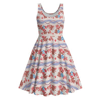 Monstera Tiare Plumeria Lei Pattern Midi Dress Red Version