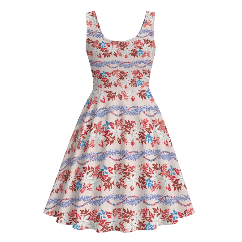 Monstera Tiare Plumeria Lei Pattern Midi Dress Red Version