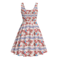 Monstera Tiare Plumeria Lei Pattern Midi Dress Red Version