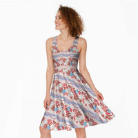 Monstera Tiare Plumeria Lei Pattern Midi Dress Red Version