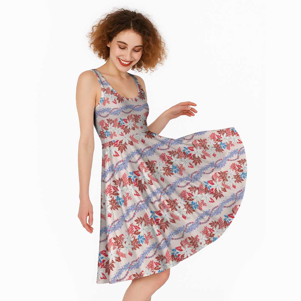 Monstera Tiare Plumeria Lei Pattern Midi Dress Red Version