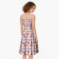 Monstera Tiare Plumeria Lei Pattern Midi Dress Red Version