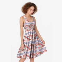 Monstera Tiare Plumeria Lei Pattern Midi Dress Red Version