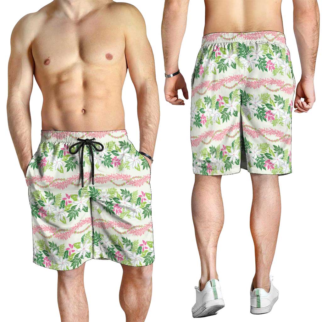 Monstera Tiare Plumeria Lei Pattern Shorts for Men Green Version