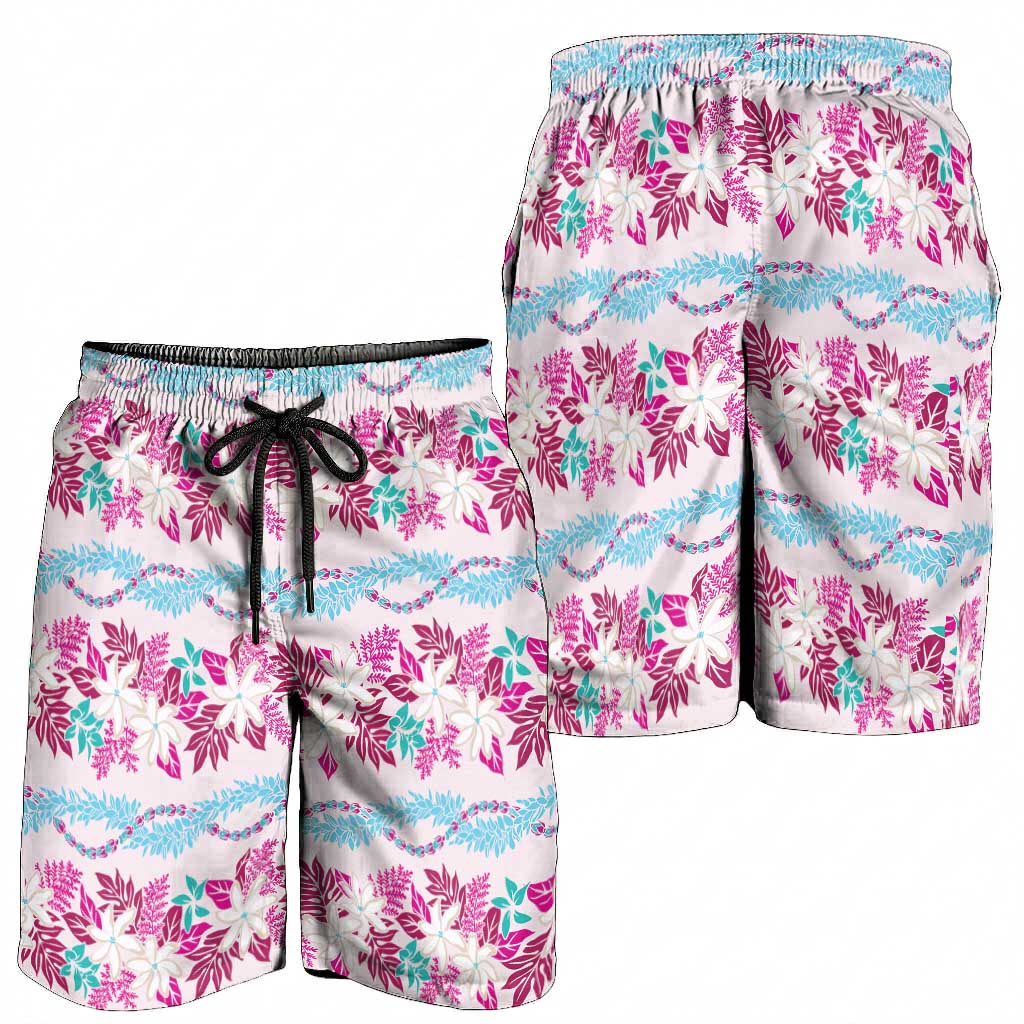 Monstera Tiare Plumeria Lei Pattern Shorts for Men Pink Version