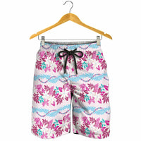 Monstera Tiare Plumeria Lei Pattern Shorts for Men Pink Version