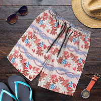 Monstera Tiare Plumeria Lei Pattern Shorts for Men Red Version