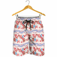 Monstera Tiare Plumeria Lei Pattern Shorts for Men Red Version