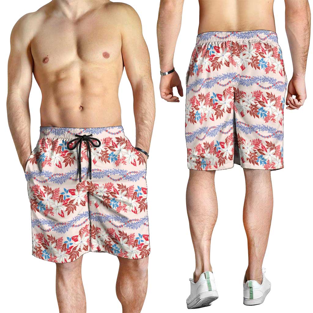 Monstera Tiare Plumeria Lei Pattern Shorts for Men Red Version