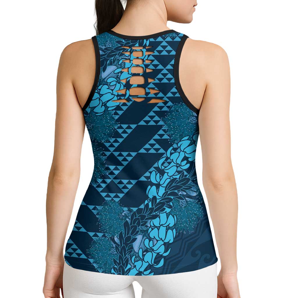 Naval Night Aloha Hawaii Hollow Tank Top Hawaiian Kakau Ohia Lehua Lei - Polynesian Pride