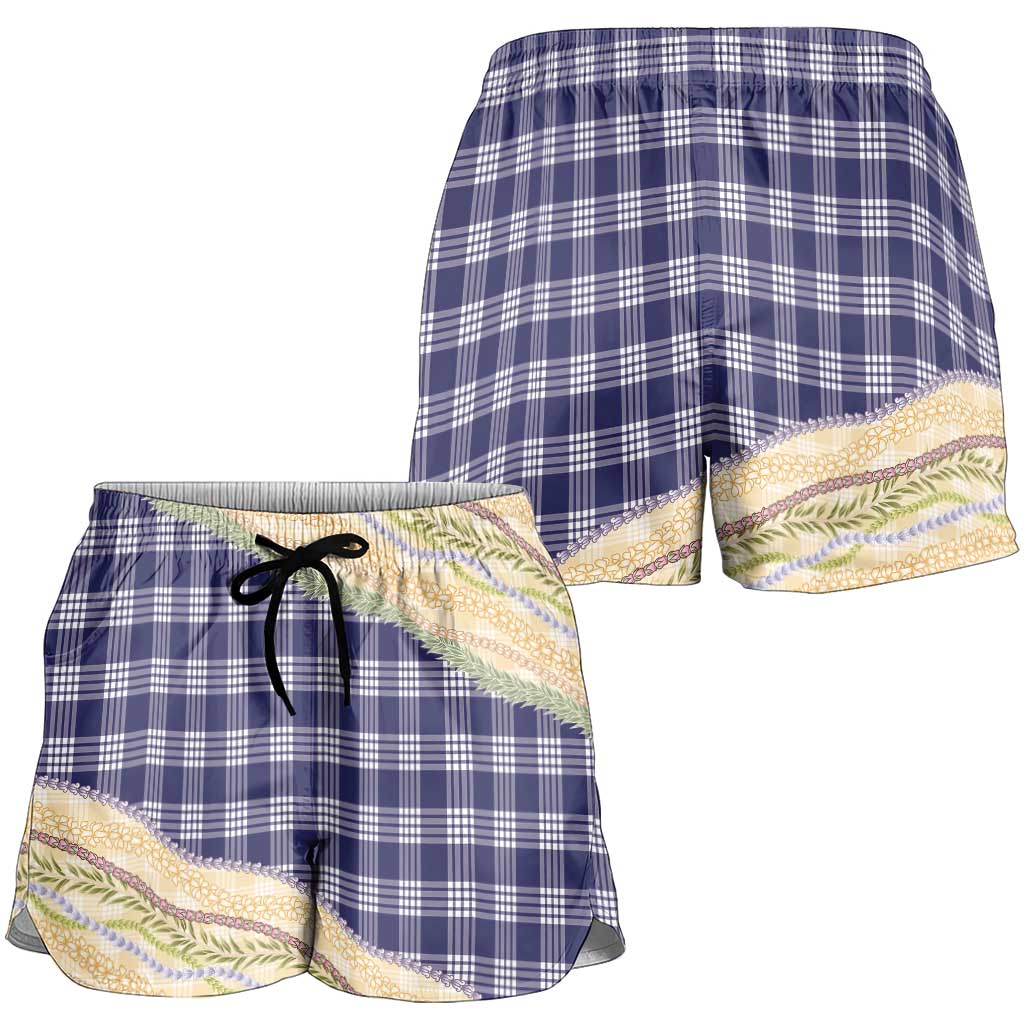 Navy Palaka Hawaii Leis Elegant Vibes Shorts for Women