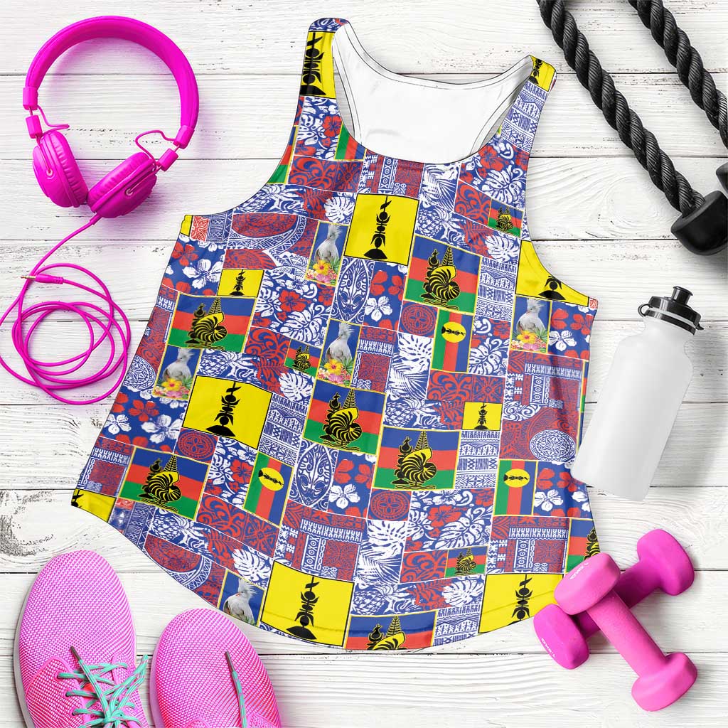 New Caledonia Joyeux Noel Women Racerback Tank Pacific Patchwork Xmas Vibes - Polynesian Pride