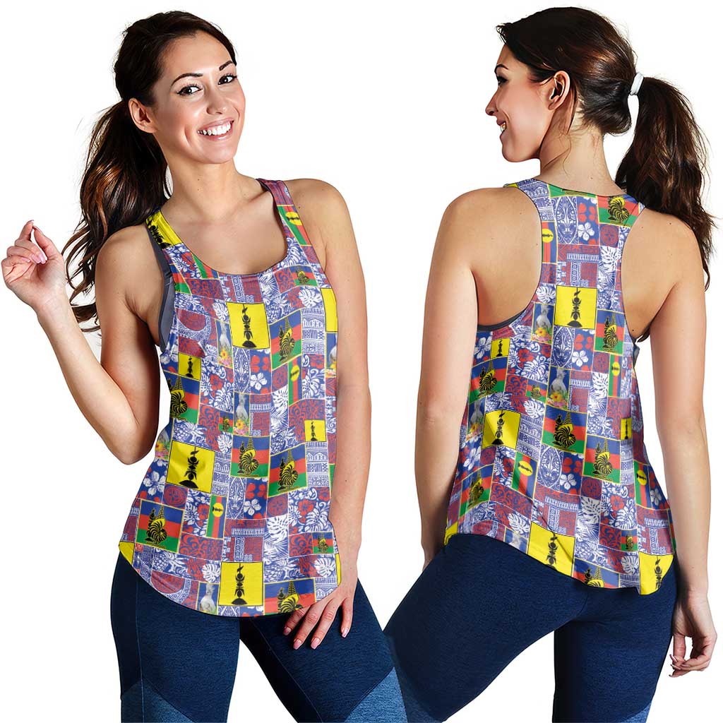 New Caledonia Joyeux Noel Women Racerback Tank Pacific Patchwork Xmas Vibes - Polynesian Pride