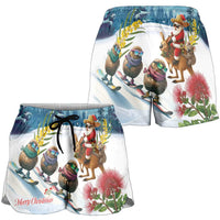 New Zealand and Australia Merry Christmas Shorts for Women Kiwi Birds Skiing and Koala Santa Riding Kangaroo LT03 - Polynesian Pride