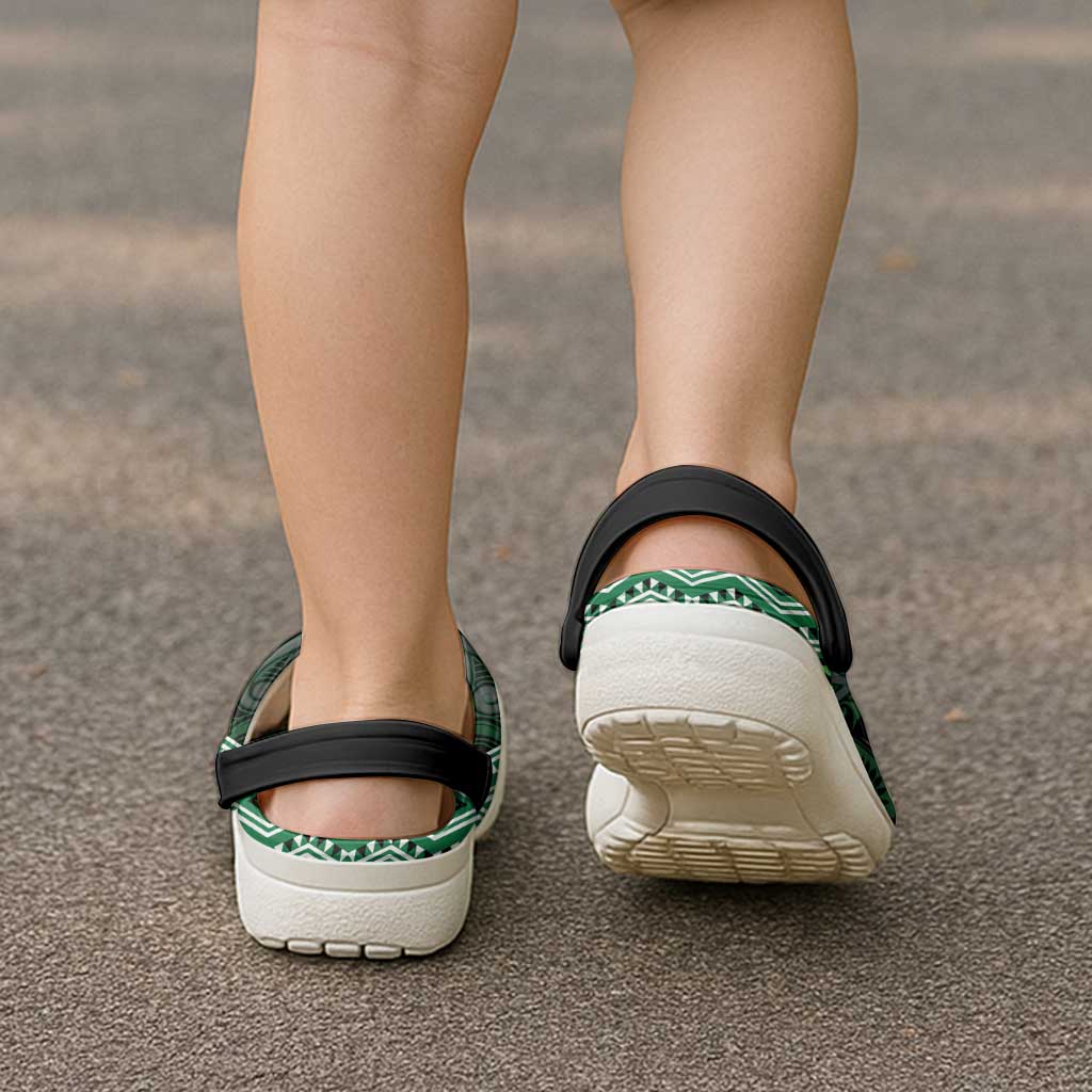 New Zealand Aotearoa Clogs Shoes Green Taniko Art Maori Pattern - Polynesian Pride