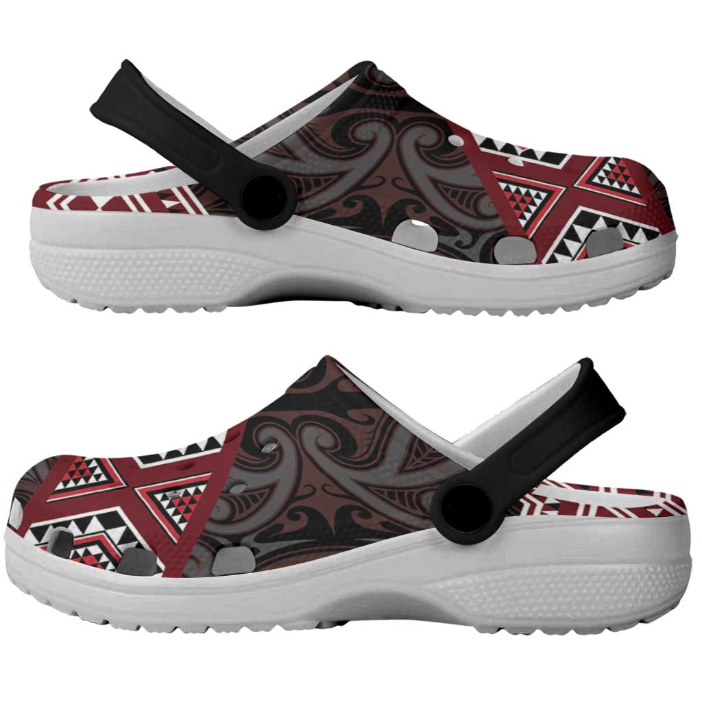 New Zealand Aotearoa Clogs Shoes Red Taniko Art Maori Pattern - Polynesian Pride