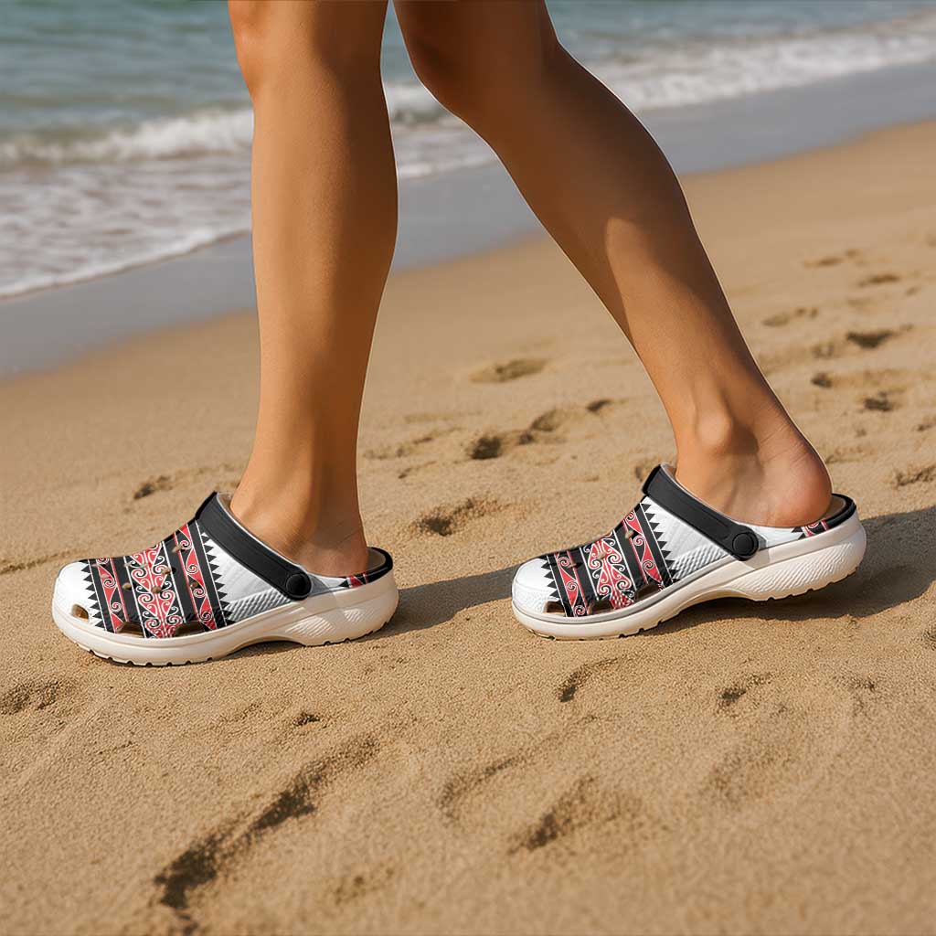 New Zealand Aotearoa Clogs Shoes With Kowhaiwhai Pattern Red Version - Polynesian Pride
