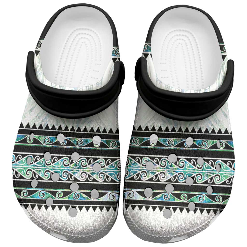 New Zealand Aotearoa Clogs Shoes With Paua Shell Kowhaiwhai Pattern - Polynesian Pride