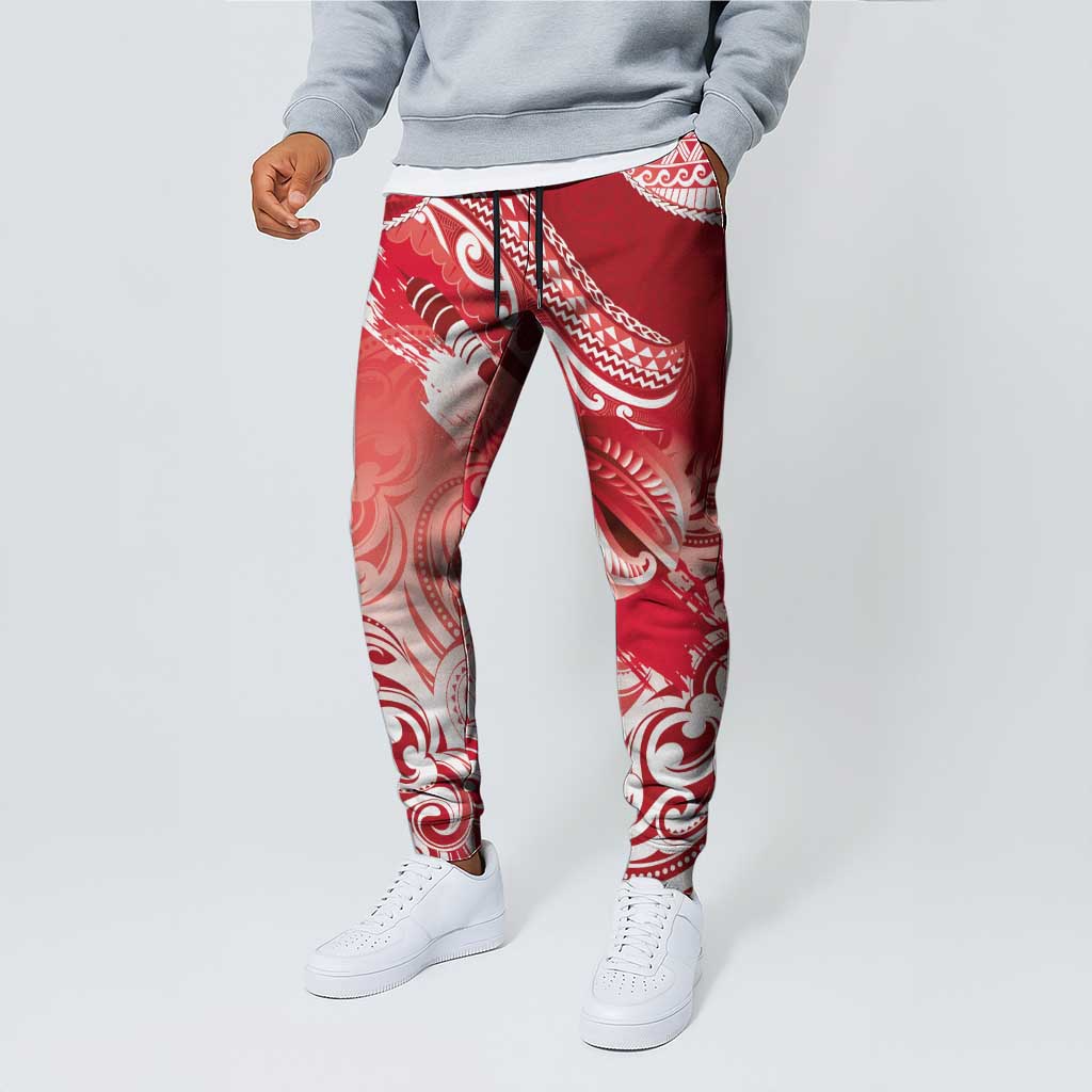 New Zealand Aotearoa Darts Masters Jogger Pants Maori Art Tattoo with Tribal Dart Symbol Red - Polynesian Pride
