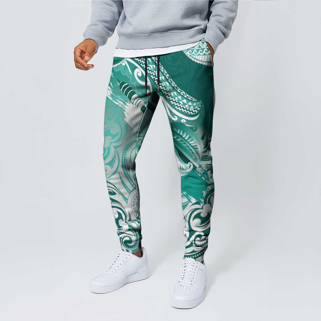 New Zealand Aotearoa Darts Masters Jogger Pants Maori Art Tattoo with Tribal Dart Symbol Teal Color - Polynesian Pride