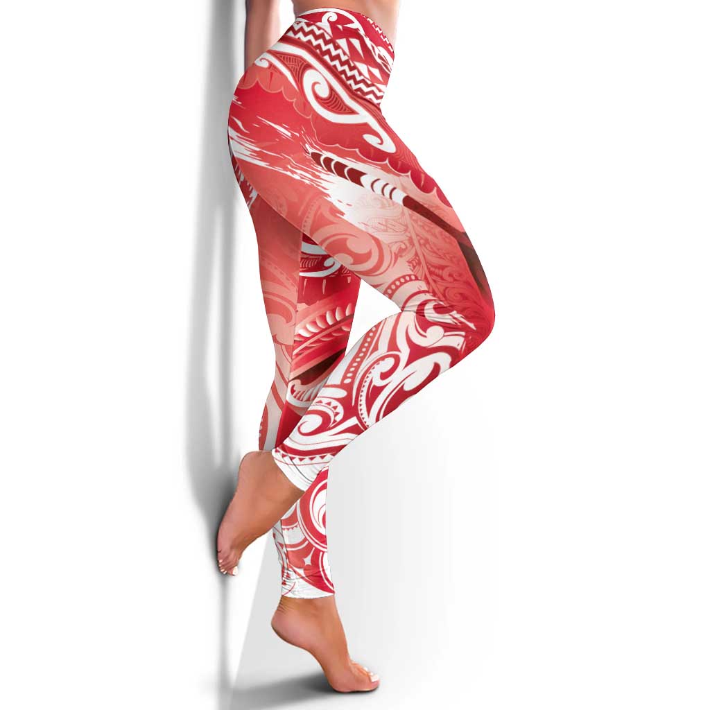 New Zealand Aotearoa Darts Masters Leggings Maori Art Tattoo with Tribal Dart Symbol Red - Polynesian Pride