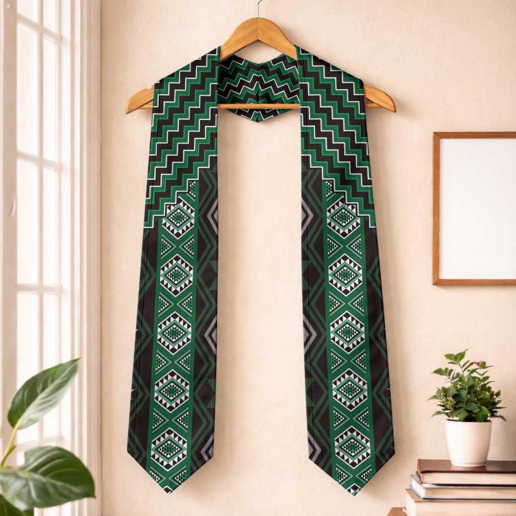 New Zealand Aotearoa Graduation Stole Green Poutama With Taniko Pattern