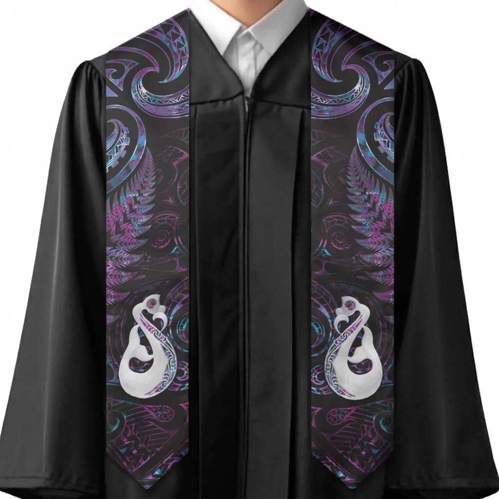 New Zealand Aotearoa Graduation Stole Maori Manaia Paua Shell Glitter Purple